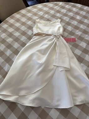 Cinderella Ivory Satin Flower-Sash Girls' Formal Dress